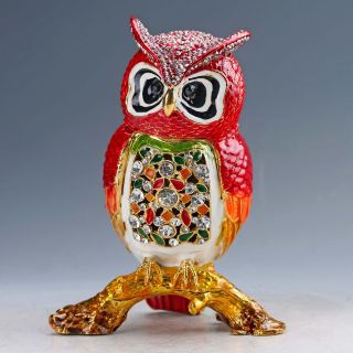 Chinese Collectable Cloisonne Inlaid Rhinestone Handwork Owl Statue D1436 photo