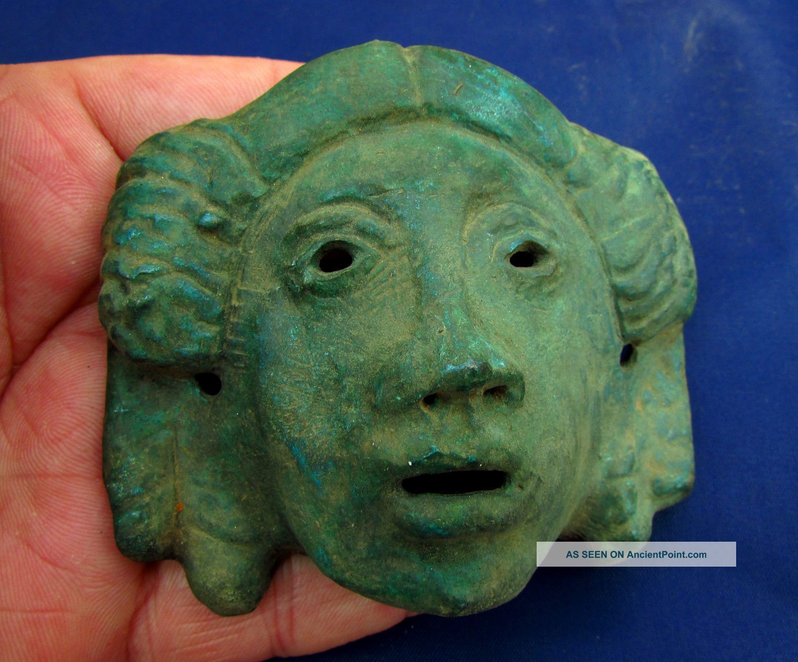 Very Rare Relic Roman Bronze Statuette - Theatrical Mask 1st Century Ad (1058 -) Roman photo