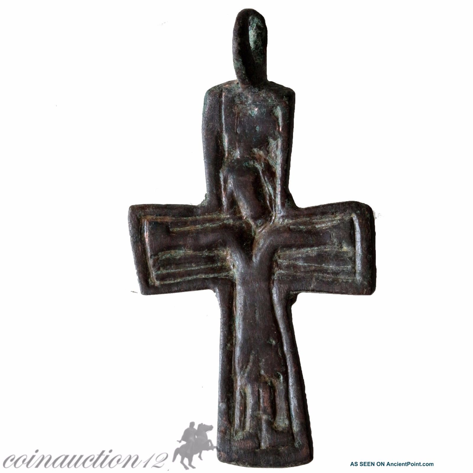 Museum Quality Byzantine Bronze Religious Cross Pendant,  Christ Roman photo