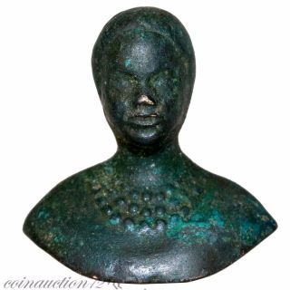 Very Rare Egyptian Sculpted Bronze Negro Young Men Bust Circa 200 Bc photo