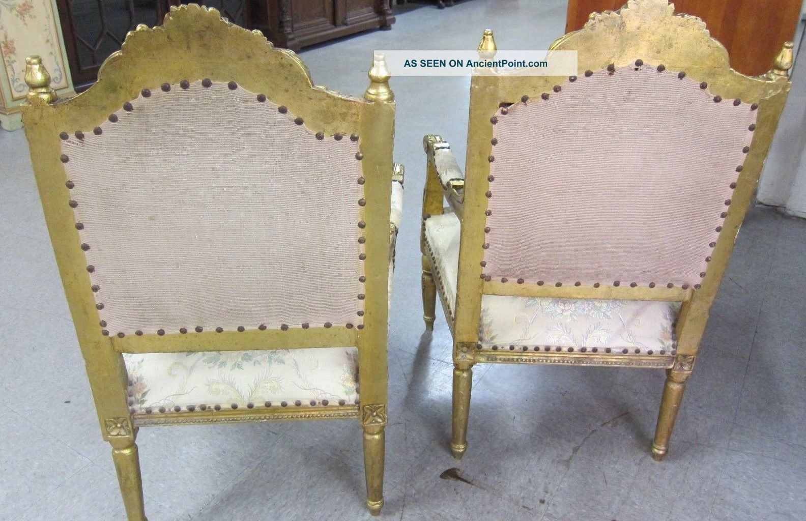 2 Chairs Vintage Gilt Louis 16th French Hand Carved Armchairs In