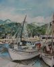 Signed Vintage Greek Greece Fishing Sailboat Harbor Watercolor Painting,  Nr Other Maritime Antiques photo 2