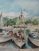 Signed Vintage Greek Greece Fishing Sailboat Harbor Watercolor Painting,  Nr Other Maritime Antiques photo 3