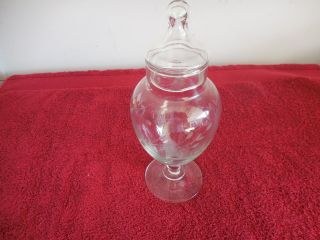 Vintage Clear Glass Footed Apothecary Jar Storage Candy With Lid (js) photo