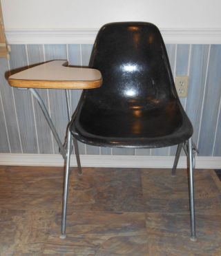 Vtg Herman Miller Desk Shell Chair Black Fiberglass Eames Era Mid Century Mod photo