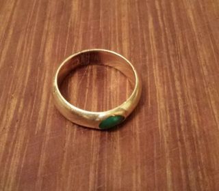 Ancient Roman Gold Ring With Green Glass/stone1st Century Ad 22 Cts photo