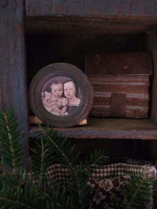 Tiny Antique Tin Doll Plate With Old Photo Print Children photo