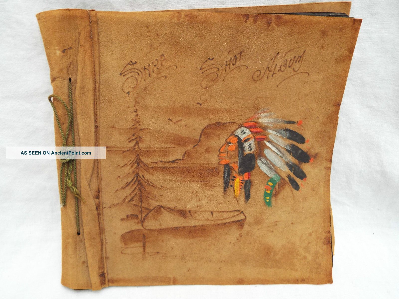 Vintage Native American Indian Leather Photo Album Scrapbook Hand Painted C1940 Native American photo