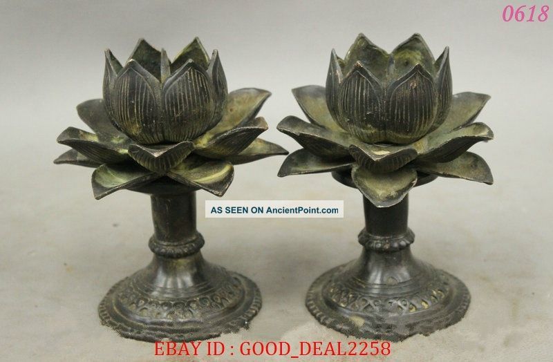 Fengshui Chinese Bronze Buddhism Lucky Lotus Flower Shape Statue Candle Holder Other Antique Chinese Statues photo