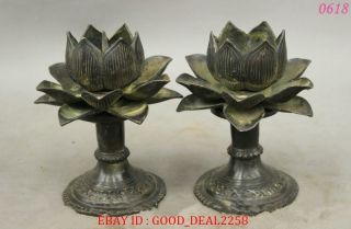 Fengshui Chinese Bronze Buddhism Lucky Lotus Flower Shape Statue Candle Holder photo