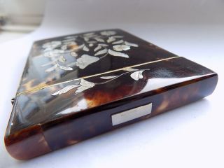 Antique Victorian Faux T/shell Mother Of Pearl & Silver Inlaid Card Case photo