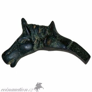 An Roman Bronze Horse Head Applique Circa 200 Ad photo