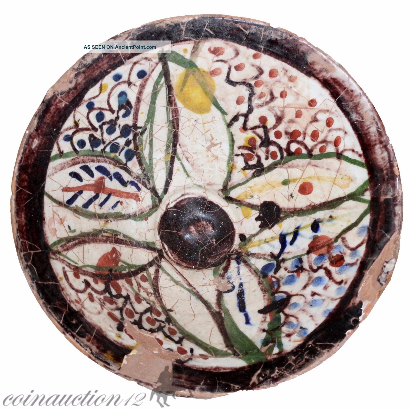 Stunning Near Eastern Islamic Terracotta Glaze Paint Bowl 1200 - 1400 Ad Roman photo
