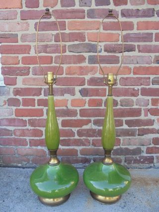 Vintage Mid Century Modern Retro Green Table Lamps Eames Era photo