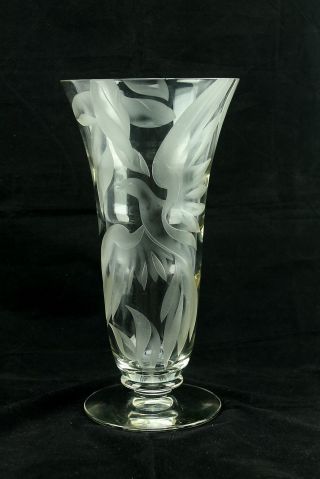Stunning Signed Hand Etched Franz Grosz Phoenix Bird Flower Vase 13 