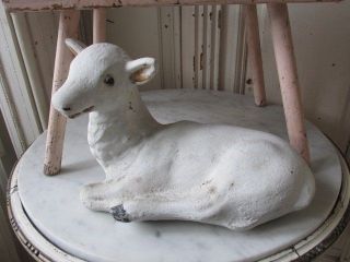 The Best Old Vintage Garden Statue White Lamb Cement Statue Lying Down photo