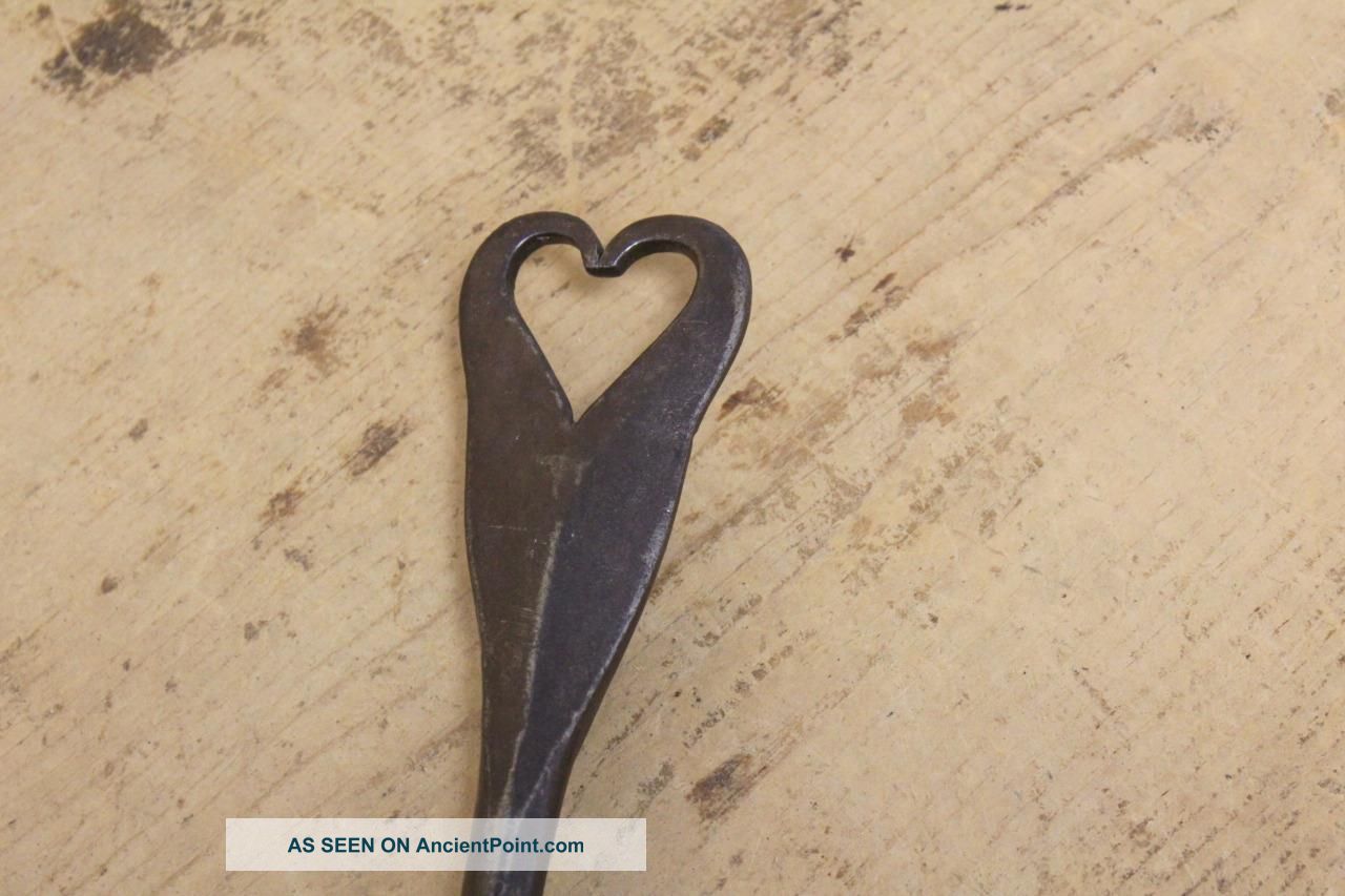 Rare 18th C England Wrought Iron Heart Shaped Fireplace Peel In Old Surface Primitives photo