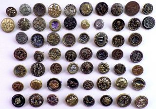 60 Antique & Vintage Small/medium Metal Picture Buttons - With Low Starting Bid photo