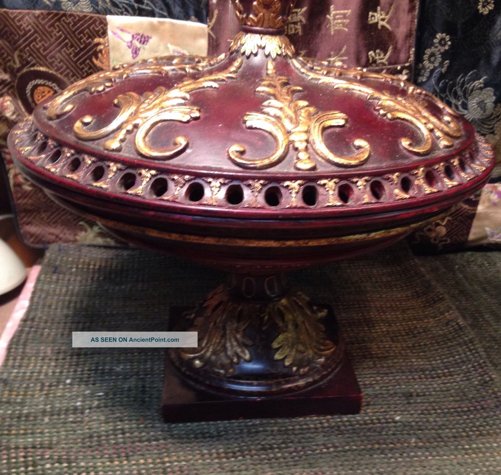 Large Decorative Footed Wooden Urn/ Bowl With Gold Leaf - Comes With Lid Bowls photo