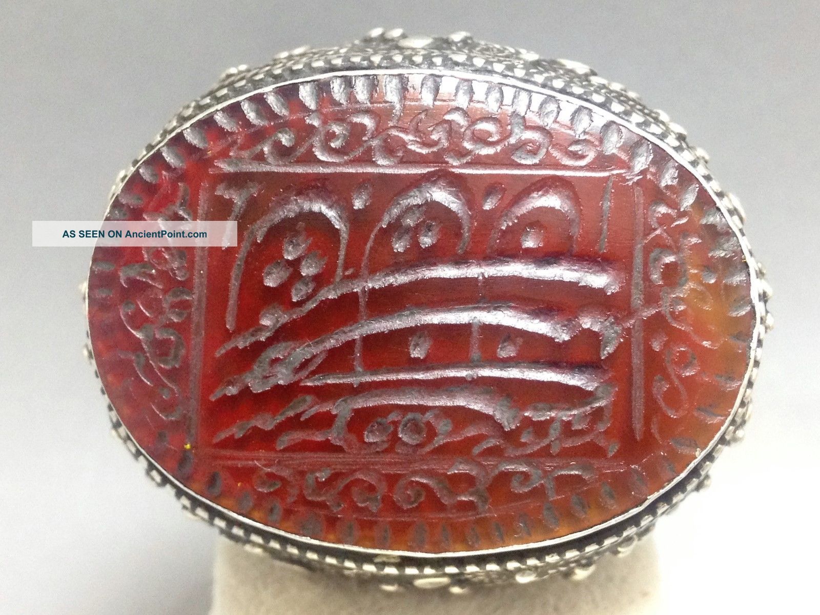 Antique Persian Islamic Sterling Silver & Carnelian Large Seal Stamp Ring (9 1/4) Islamic photo