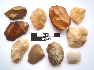 10 X Paleolithic Tools / Scrapers,  Saharan Flint Artifacts - 30 - 70,  000bc (0008) photo
