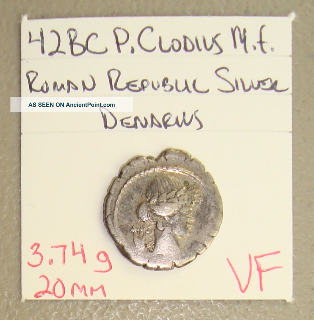 42 Bc P.  Clodius M.  F.  Apollo/diana Ancient Roman Republic Silver Denarius Vf Roman photo