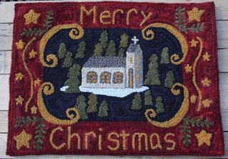 Merry Christmas Primitive Hand Hooked Rug photo