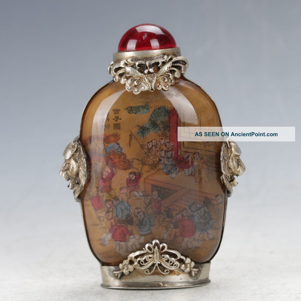 Old Peiking Glass Handwork One Hundred Sub Graphs Snuff Bottle C63 Snuff Bottles photo