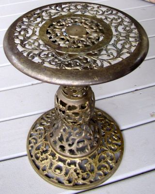 Vintage Hollywood Regency Ornate Brass Pedestal Side Table Plant Stand photo