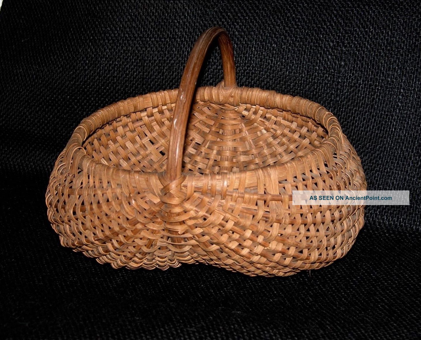 Antique Egg Basket Patina No Problems Good Med - Sm Weave Folk Primitive Primitives photo