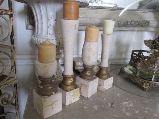 4 Fabulous Old Architectural Repurposed Church Posts Candle Holders Chippy White photo