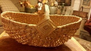 Antique Primitive Splint Oblong Buttock Egg Basket Hand Carved Handle Aafa photo