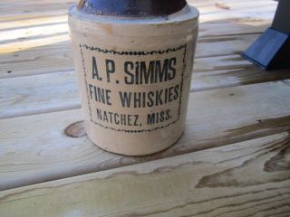 Antiqe Stoneware Jug A.  P.  Simms,  Natchez,  Miss Fine Whiskies,  Rare Jug A.  P Simms photo