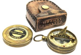 Dolland London Brass Sundial Compass & Leather Case photo