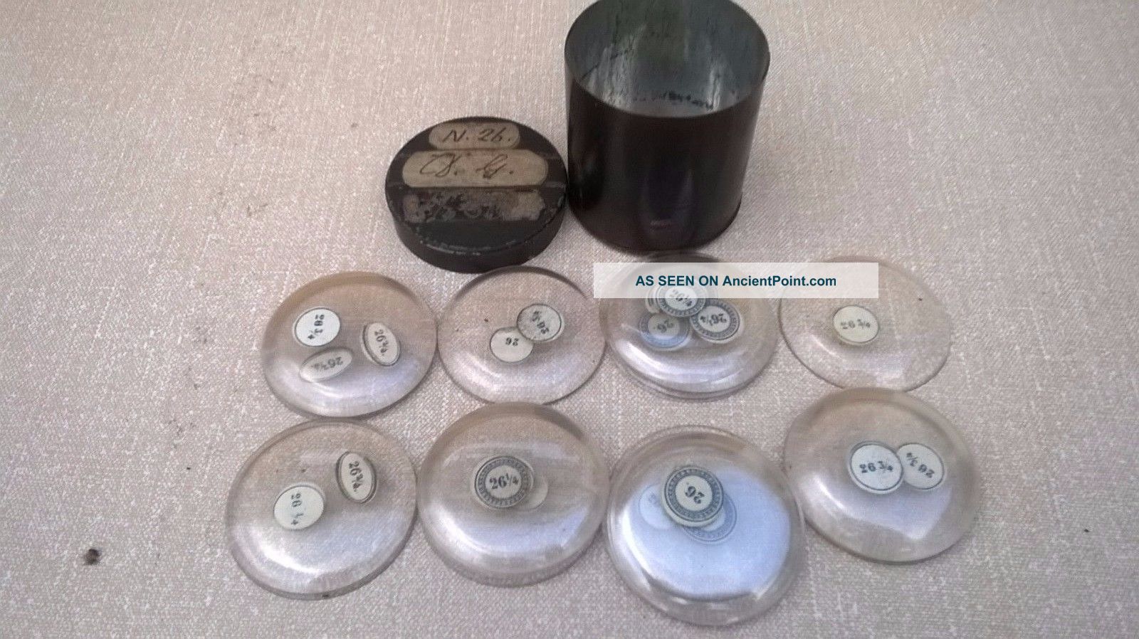 Antique / Vintage 24 X Optometrist Optical Trial Lenses Eye Test Tin Other Antique Science Equip photo