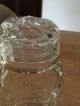 Antique Glass Jar Barrel Shaped Flower Raisd Coin Dot Pattern Screw On Glass Lid Bottles & Jars photo 6