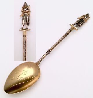 French Silver Demitasse Spoon By Gregoire & Cordonnier,  Paris Joan Of Arc Handle photo