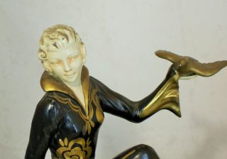 Stylish Art Deco Spelter Lady Lamp With Shade photo