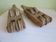 Antique Primitive Oak Wood 2 Pair Loom Parts Pulleys Lithuania Europe Dated 1901 Primitives photo 3