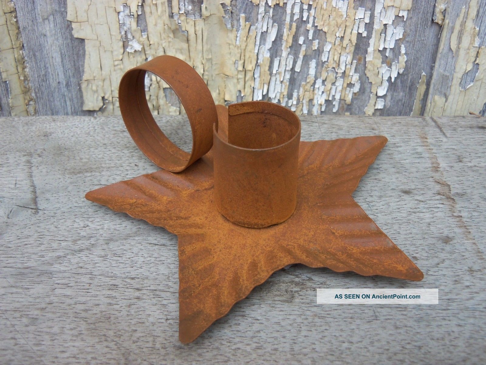 Primitive Country Metal Rusty Star Candle Taper Holder Primitives photo