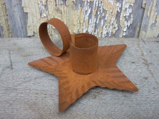 Primitive Country Metal Rusty Star Candle Taper Holder photo