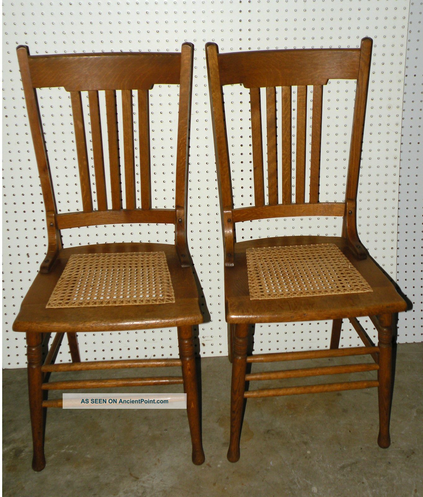 Pair Vintage Oak Caned Seat Chairs Post-1950 photo