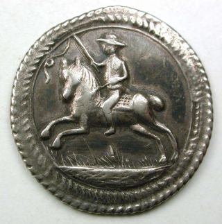 Antique Sterling Silver Button Horseman W/ Whip Design Backmarked - 7/8 