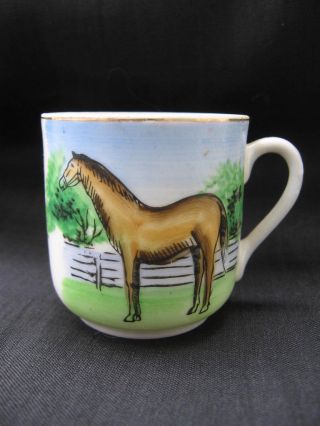 1930s Abraham Lincoln Boyhood Home Horse Souvenir Demitasse Porcelain Cup photo