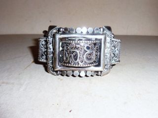 Great Antique Tunisian Persian Arabic Sterling Silver Pin Hinged Cuff Bracelet photo