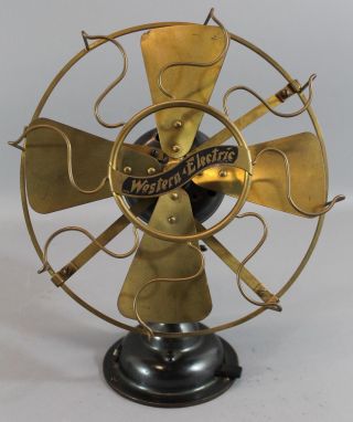 Rare 9inch Antique Western Electric Brass Electric Fan Alternating Current Motor photo
