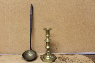 Small 18th C England Wrought Iron And Brass Dipper With A Pig Tail Handle photo
