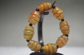 Chinese Old Jade Carved Bead Hand Woven Bracelet Fs42 photo