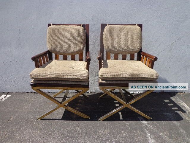 2 Chair Armchair Gold X Base Regency Glam Pair Mcm Vintage Mid Century Modern Post-1950 photo