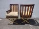 2 Chair Armchair Gold X Base Regency Glam Pair Mcm Vintage Mid Century Modern Post-1950 photo 5